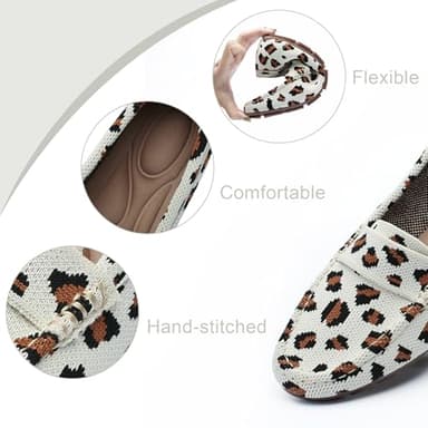 feabtonbd Loafers for Women Comfortable Breathable ShoeCasual Slip On Womens Driving Flats Shoes-White Leopard-8 - Image 3