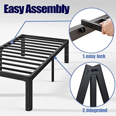 Hunlostten 12" Heavy Duty Twin Bed Frame No Box Spring Needed, Metal Platform Bed Frame Twin with Round Corners, Easy Assembly, Noise Free, Black - Image 4