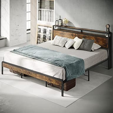 LIKIMIO King Size Bed Frame, Platform Bed with 2-Tier Storage Headboard, Solid and Stable, Noise Free, No Box Spring Needed, Easy Assembly, Vintage Brown - Image 9