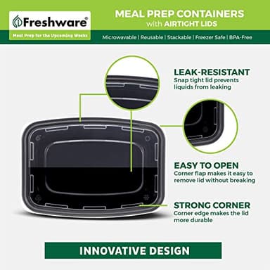 Freshware Meal Prep Containers [50 Pack] 1 Compartment with Lids, Food Storage Containers, Bento Box, BPA Free, Stackable, Microwave/Dishwasher/Freezer Safe (28 oz) - Image 5