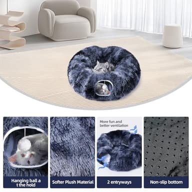 Odoland Cat Tunnel Bed with 20 Cat Toys - Indoor Plush Kitten Couch,Detachable Cats Cave Donut Tunnel & Soft Kitten Toy Set-Cozy Cat Furniture Blue - Image 3
