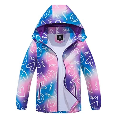 SaphiRose Kids Rain Jacket Waterproof Raincoat Mesh Lined Coat with Removable Hood for Boys Girls (Pink Smiles,6-7years) - Image 1