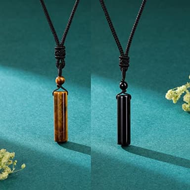 Top Plaza 2 Pcs Black Obsidian Tiger Eye Healing Crystal Stone Necklaces for Men Amulet Protection Cylindrical Pendant Necklaces Adjustable Braided Natural Quartz Gemstone Necklace Jewelry - Image 2