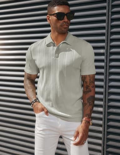 PJ PAUL JONES Mens Short Sleeve Polo Shirts Lightweight Textured Polo Shirts for Summer - Image 3