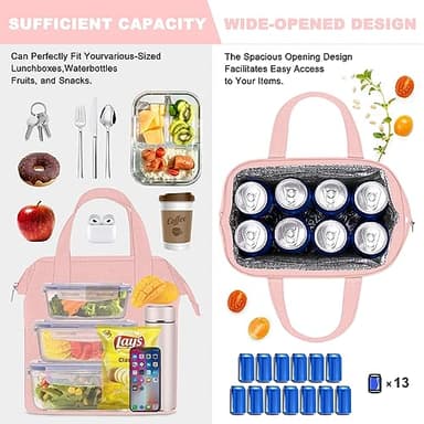 KUBYA Lunch Box for Women, Lunch Bag for Women Men Adult Simple Lunchbox Reusable Lunchbag Insulated Lunch Boxes Large Capacity Cute Lunch Tote Bag, with Food Storage Bags for Work, Office or Picnic - Image 2