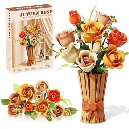 Flowers Set with Vase for Adults Compatible with Lego Flowers, Icon Roses Bouquet Botanical Collection Kits Artificial Flower Set, Valentines Day Gifts for Her Him Kids 14+, Home Office Decorations - Image 1