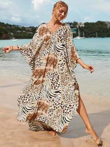 cthseie Women Animal Print Kaftan Dresses Plus Size Swimsuit Coverup 2025 Summer Bathing Suit Caftan Loungewear Beach Dress - Image 7