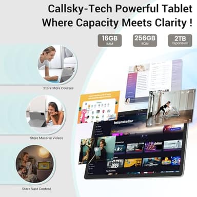 14 Inch Tablet, Android 15 Tablet, 16GB RAM+256GB ROM, 1920x1200 FHD IPS Display, Widevine L1, 10000mAh Battery, Bluetooth 5.0, Multi-Angle Stand Case & Stylus Pen, 6ft USB Cable — Gray - Image 4