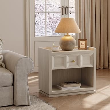 SICOTAS Night Stand Set 2, 26" Wide Nightstands with Drawer, Large Queen Size Nightstands Set of 2, Modern Bedside Table for Bedroom, Side End Table, Grey White Oak - Image 6