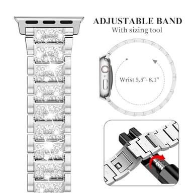 SUPOIX Compatible with Apple Watch Band 45mm + Case, Women Jewelry Bling Diamond Metal Bands & 2 Pack Protective Cover Cases for iWatch Series 9/8/7(Silver) - Image 4