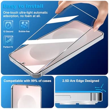 firtstnow 3 Pack Glass Screen Protector for Samsung Galaxy S25 Edge [6.7 inch] + 3 Pack Camera Lens Protector, 9H Tempered Glass, Fingerprint Unlock, HD Clear Case Friendly Anti-Scratch - Image 4