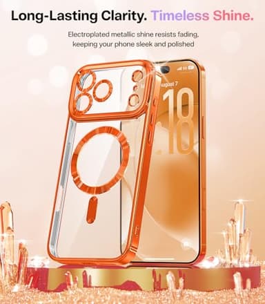 Meifigno Designed for iPhone 17 Pro Max Case 6.9", [Glitter Card & Wrist Strap] [Compatible with MagSafe] [2X HD Screen Protectors] Surround Raised Lens Protection for 17 ProMax Case, Cosmic Orange - Image 3