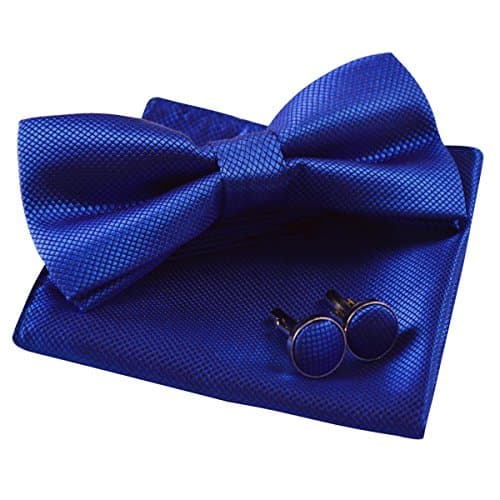 Alizeal Mens Solid Color Mini Squares Formal Banded Pre-tied Bow Ties, Pocket Square, Cufflinks Set Wedding Party Business-Royal Blue - Image 1