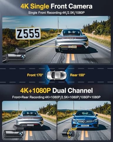 GKU Dash Cam Front and Rear Camera,4K+1080P, 5.8GHz WiFi & GPS Dash Camera for Cars,with 64G SDcard,1.47" Display Dashcam, 24HParking Mode,App Control,Super Night Vision,WDR,Support Max 256GB - Image 4