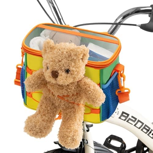 GRANNY SAYS Bike Basket Front for Kids, Cute Bicycle Basket with Bear Toys, Small Bike Bag for Boys and Girls, Kids Bicycle Baskets with Shoulder Strap, Handlebar Scooter Balance Bike Bag, Yellow - Image 1