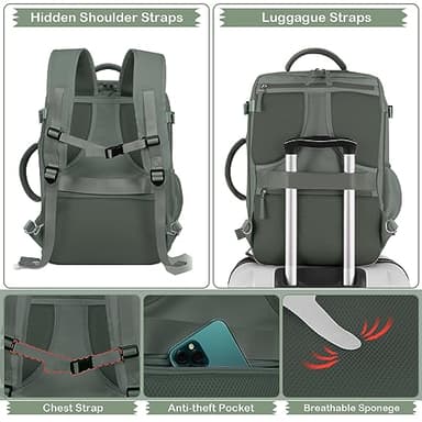 Hanples Women's Large 17.3 Inch Laptop Backpack, Olive Green, Waterproof, Suitable for Air Travel - Image 6