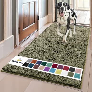 Muddy Mat® Original Dog Door Mat for Muddy Paws, Super Absorbent Microfiber, Non-Slip Washable Pet Rug, Quick Dry Chenille Entryway Carpet, Machine Washable Indoor Outdoor mat, Army Green 35"x60" - Image 1
