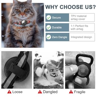Reflective AirTag Cat Collar, Integrated Cat Tracker Collar with Air Tag Holder and Bell, Safety Elastic Band Cat GPS Collars for Girl Boy Cats, Kittens and Puppies (Red, S) - Image 3