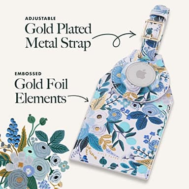 Rifle Paper Co. Luggage Tag, Holder for Apple AirTag - Travel Essentials Vegan Leather Luggage Name Tag w/ Metal Buckle, Unique Floral Print Luggage Tag w/ Airtag Case for Vacation - Garden Party Blue - Image 5