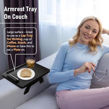 SINWANT Couch Armrest Table, Large Bamboo Couch Arm Table 360° Phone Holder,Foldable Sofa Arm Tray for Eating Drinking Snacks Remote on Chair Armrest - Image 4