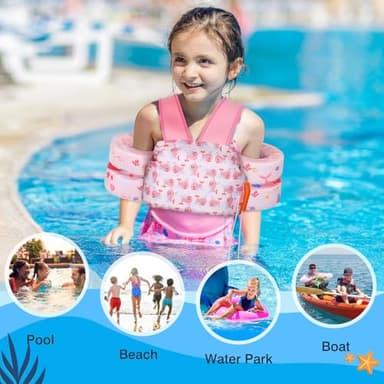 MoKo Toddler Swim Vest for Kids, Swim Arm Floaties 22-66lbs Cartoon Swimming Water Wings Pool Float Vests Sleeves Shoulder Straps Arm Band for Children Learn to Swim, Pink & Whale - Image 4