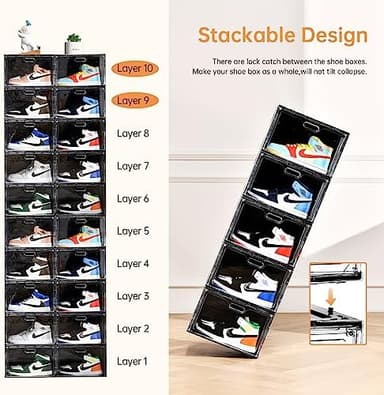New 8 Pack Shoe Boxes Stackable, Large Shoe Storage Organizer with Lids,Drop Side Shoe Containers for Entryway,Sneaker Storage Fit up to US Size 13 for Men/Women(13’’x 10.6”x 8.3” - Image 5