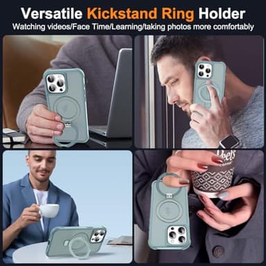 SKYLMW Compatible with iPhone 14 Pro Case with Invisible Magnetic O-Ring Stand Military-Grade Translucent Case for iPhone 14 Pro 6.1" [Compatible with Mag-Safe][Great Grip Feeling], Blue - Image 5