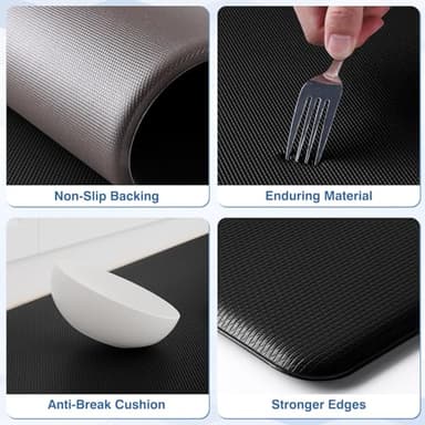 StepRite Kitchen Mats, 2PCS Kitchen Rugs, Cushioned Anti Fatigue Kitchen Mats for Floor, Non-Slip Standing Desk Mat, Waterproof Kitchen Rug Set for Kitchen, Floor, Office, 17.3"x30"+17.3"x47", Black - Image 3