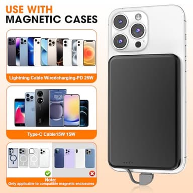 NZKEEYZI for MagSafe Portable Charger, 0.3" Ultra Slim 5000mAh Magnetic Power Bank, 25W PD Fast Charging Battery Pack with Built-in Cable, Travel Battery Bank for for iPhone 16/15/14/13/12, Black - Image 6