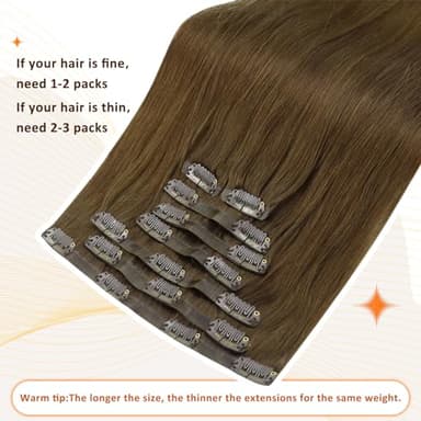 Full Shine Human Hair Clip in Extensions Brown 22 Inch Seamless Clip in Hair Extensions Human Hair Remy Medium Brown for Long Hair Thick Ends 8 PCS 120 Grams - Image 3