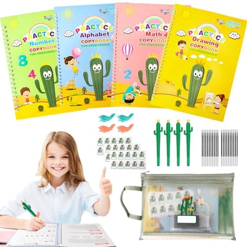 LUCKFUTURE Grooved Handwriting Book Practice, Magic Copybooks for Kids Reusable Handwriting Practice Set, Preschool Calligraphy Workbook with a Storage Bag for Easy Use - Image 1