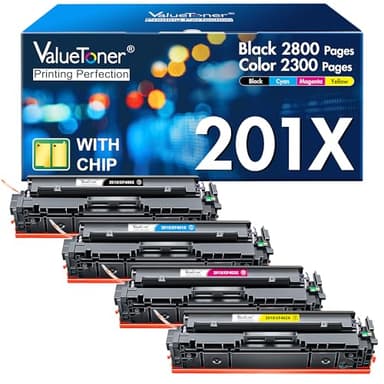 Valuetoner 201X Toner Compatible for HP 201X Toner Cartridges 4 Pack High Yield CF400X CF401X CF402X CF403X for Color Laserjet Pro MFP M277dw M252dw M277c6 M277n M252n M277 (Black Cyan Yellow Magenta) - Image 1