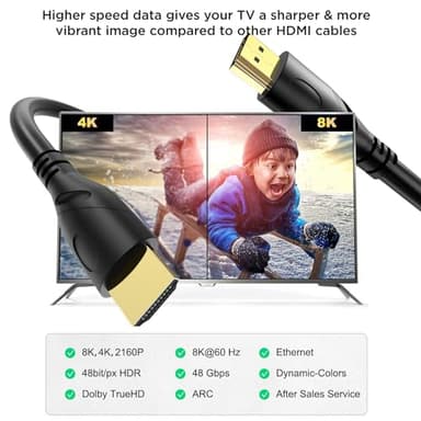 Jorenca 8K4K HDMI Cable 10ft(HDMI 2.1,8k@60hz,48gbps&4k@120hz,18gbps)Ultra High Speed Gold Plated Connectors,Ethernet Audio Return,Video 8K4K,Full HD1080p,3D Compatible with HDTV,Blu-Ray,PS3/4/5/9,ect - Image 2