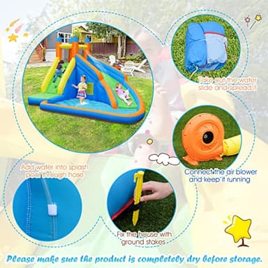 Costzon Inflatable Water Slide, Giant Bouncy Waterslide Park for Kids Backyard Outdoor Fun w/ 480w Blower, Climbing, Splash Pool, 2-pcs, Blow up Water Slides Inflatables for Kids Party Gift - Image 7