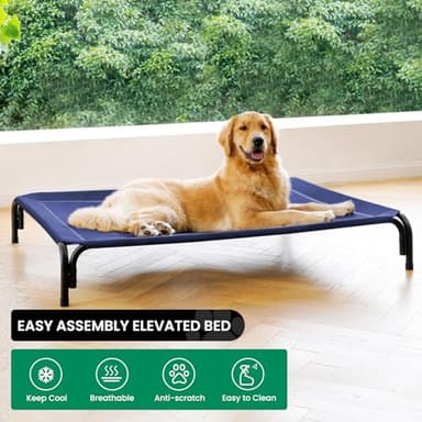 Elevated Dog Bed Raised Outdoor Dog Cot for Extra Large Dogs, Installation Requires No Tools, Frame with Washable Cooling Breathable Mesh Anti-Slip Feet, Indoor Pet Bed, Blue, 48.8 Inches - Image 2