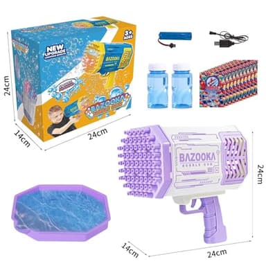 Bubble Gun, Bazooka Bubble Machine Gun, Bubble Blaster Gun with Bubble Solution, 69 Holes Bubble Bazooka Gun Outdoor Summer Toy Party Favors for Kids Purple Halloween Bubble Maker Blowers - Image 4
