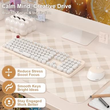 Cream Wireless Keyboard Mouse, COOFUN 104 Keys Full Size White Keyboard Ergonomic Cordless Keyboards Cute Colorful Retro Typewriter Key Board for Windows, PC, Laptop, Desktop (Creamy) - Image 4