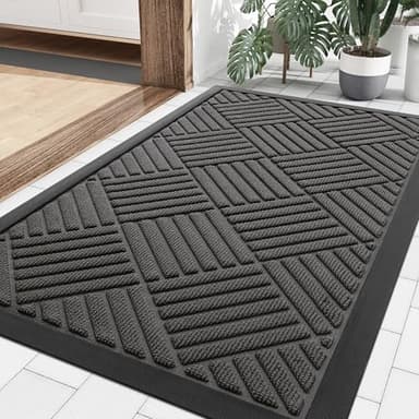 Smiry Front Door Mat Outside Entrance, Heavy Duty Outdoor Indoor Natural Rubber Doormat, Non Slip, Trap Dirt and Moisture, Easy Clean, Low Profile Patio Porch Entryway Mat, 29.5x17, Grey - Image 1