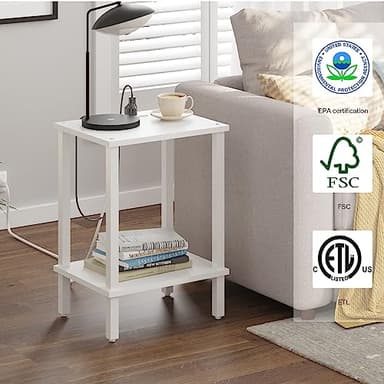 TUTOTAK End Table with Charging Station, Set of 2, Small Side Table with Outlets, Nightstand Bedside Table, 2-Tier Storage Shelf for Small Space, Living Room, Bedroom White TB01BW041 - Image 9