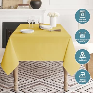 Veblandy Table Cloth Rectangle Waterproof Spill-Proof Wrinkle-Free Tablecloth Washable, Kitchen Dining Tabletop Decoration, Fabric Table Cover for Indoor and Outdoor Use, 60 x 120 Inch, Yellow - Image 5