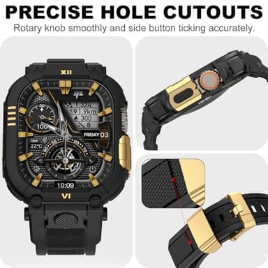 XYF Rugged men Sport Silicone Band Compatible for Apple Watch Ultra 49mm with Metal Bumper Case, Sport strap with Cases Screen Protector for iWatch Ultra 3/2/1 (49mm,Black/Gold) - Image 4