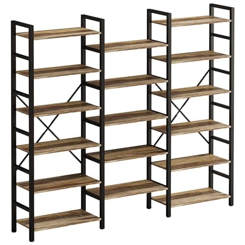 IRONCK Bookshelves 6 Tiers Triple Wide Industrial Bookshelf, Large Etagere Bookshelf Open Display Shelves with Metal Frame for Living Room Bedroom Home Office - Image 1