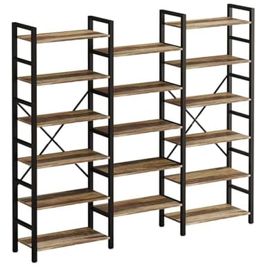 IRONCK Bookshelves 6 Tiers Triple Wide Industrial Bookshelf, Large Etagere Bookshelf Open Display Shelves with Metal Frame for Living Room Bedroom Home Office - Image 1