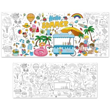 OHOME Summer Giant Coloring Poster/Tablecloth - Summer Decorations - 30 x 72 Inches Jumbo Paper Coloring Banner - Kids Crafts Gifts Toys Games Ice Cream Party Decorations - Arts Crafts Supplies - Image 8