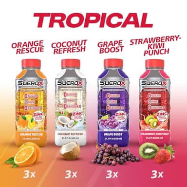 SueroX Sugar-Free Sports Drink for Hydration and Recovery, Electrolyte Hydration Drink with 8 Ions, Zero Calorie Sports Drinks with Electrolytes, Tropical Pack, 21.3 Fl Oz, 12 Count - Image 2