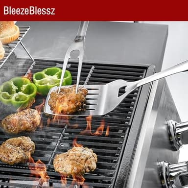 BleezeBlessz BBQ Gift Tool Set 6 Piece BBQ Accessories with Spatula, Fork, Brush, Protective Gloves, Scissors and Grill Tongs - Heavy Duty, Stainless Steel - Image 6