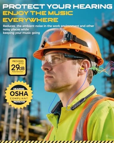 MIPEACE Bluetooth Earplug Headphones, Neckband Wireless Earbuds earplugs-29db Noise Reduction isolating in-Ear earplug Earphones and Controls,IPX6 sweatproof,20+Hour Battery(Blue - Image 3