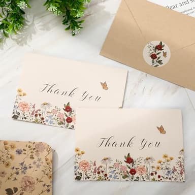JarThenaAMCS Wildflower Thank You Cards Vintage Flower Greeting Cards Floral Blank Note Cards with Kraft Envelope Sticker for Birthday Wedding Bridal Shower, 4 x 6 Inch, 20 Pack - Image 5