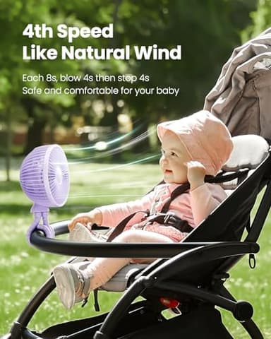 Gaiatop Oscillating Baby Stroller Fan with LED Night Light, 4 Speeds Cooling Rechargeable 360° Rotate Clip On, Battery Operated Small Portable Fans for Car Seat Crib Treadmill Travel - Image 5