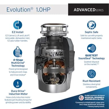 InSinkErator EVOLUTION 1HP 1 HP, Advanced Series Continuous Feed Food Waste Garbage Disposal, Gray - Image 2